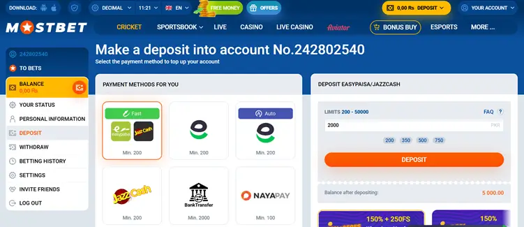 mostbet payments